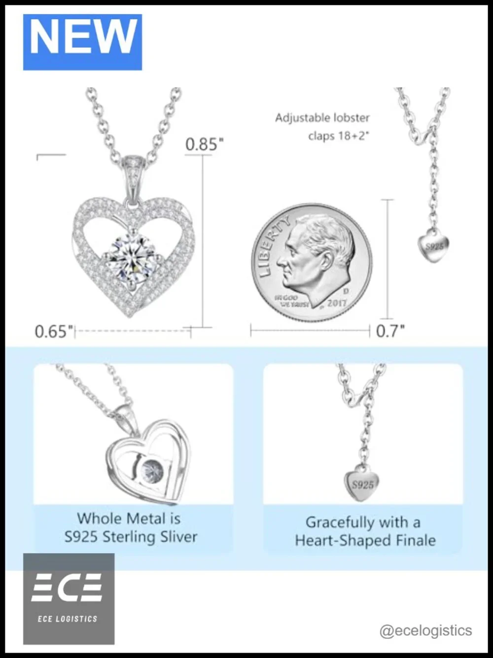 1.2CTTW Moissanite Heart Necklace S925 Sterling Silver VVS1 D Color